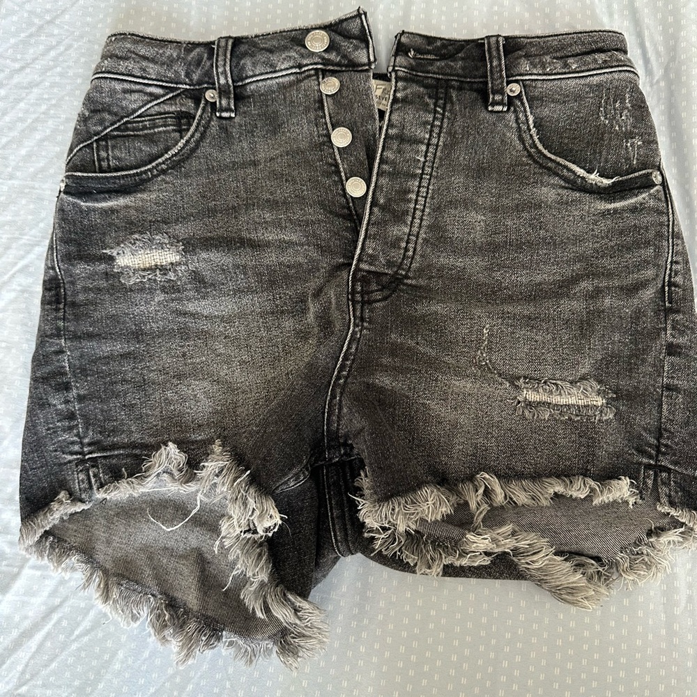 Free People We The Free CRVY Shorts Black High Rise Distressed